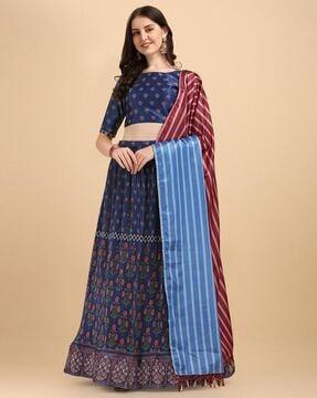 floral print flared lehenga choli set with dupatta