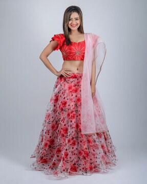 floral print flared lehenga choli set with dupatta