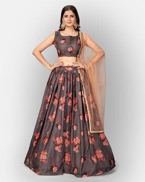 floral print flared lehenga choli set with dupatta