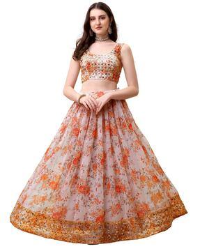 floral print flared lehenga choli set with dupatta