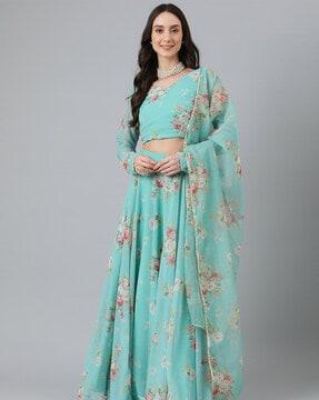 floral print flared lehenga choli set with dupatta