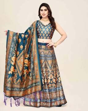 floral print flared lehenga choli set with dupatta