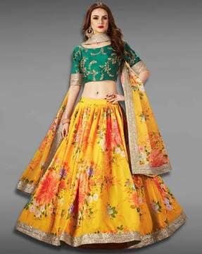 floral print flared lehenga choli set with dupatta