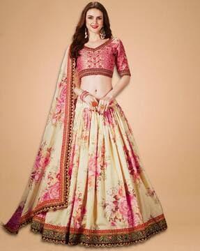 floral print flared lehenga choli set with dupatta