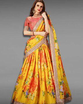 floral print flared lehenga choli set with dupatta