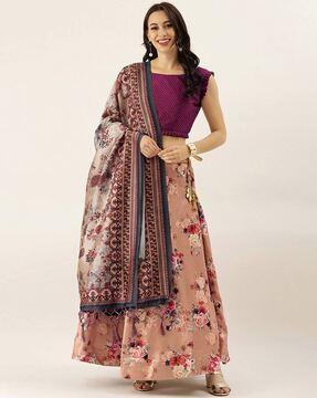 floral print flared lehenga choli set with dupatta