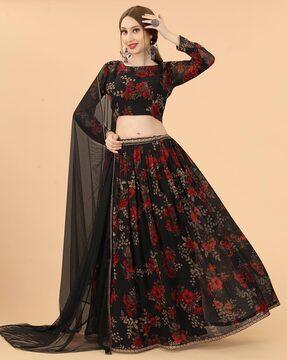 floral print flared lehenga choli set with dupatta