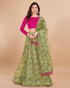 floral print flared lehenga choli set with dupatta