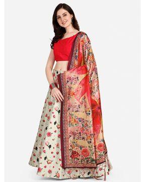 floral print flared lehenga choli set with dupatta