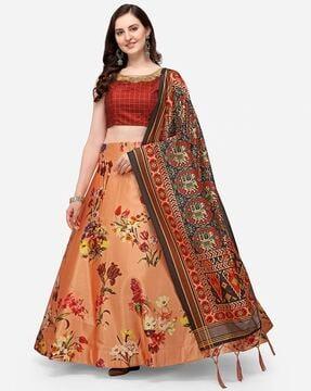 floral print flared lehenga choli set with dupatta