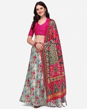 floral print flared lehenga choli set with dupatta