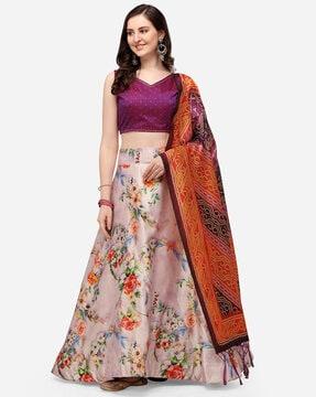 floral print flared lehenga choli set with dupatta