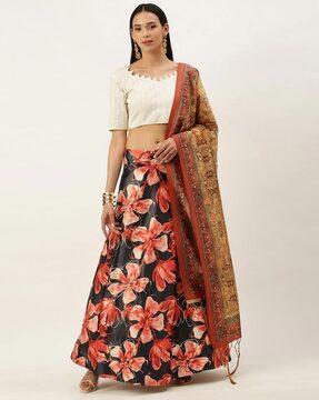 floral print flared lehenga choli set with dupatta