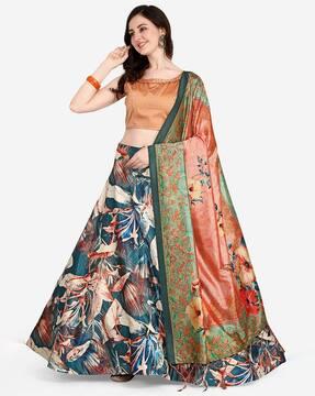 floral print flared lehenga choli set with dupatta