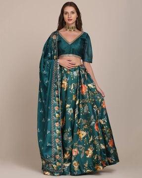 floral print flared lehenga choli set with dupatta