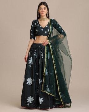 floral print flared lehenga choli set with dupatta