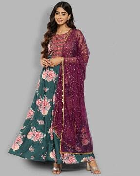 floral print flared lehenga choli set with dupatta