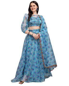 floral print flared lehenga choli set