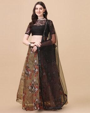 floral print flared lehenga choli set