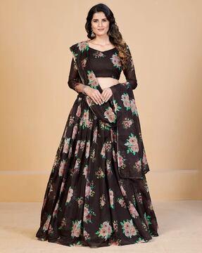 floral print flared lehenga choli set