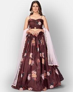 floral print flared lehenga choli set