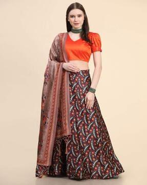 floral print flared lehenga choli set