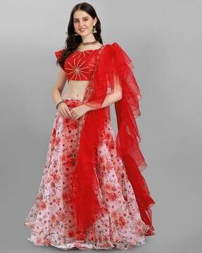 floral print flared lehenga choli set