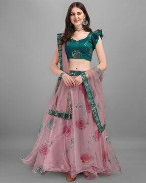 floral print flared lehenga choli set