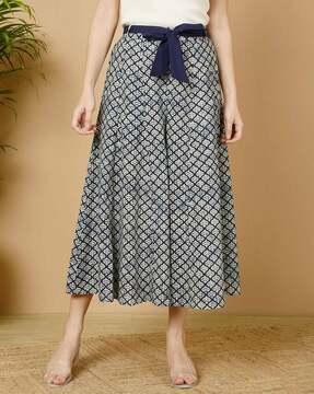 floral print flared palazzos with belt
