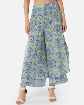 floral print flared palazzos with elasticated waistband