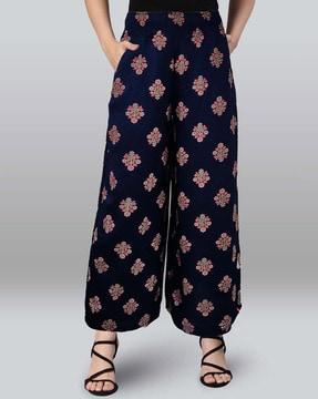 floral print flared palazzos with insert pockets