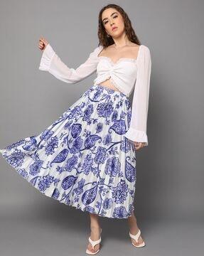 floral print flared pleated skirt