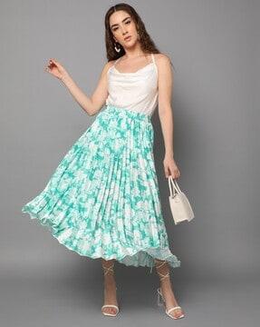 floral print flared pleated skirt