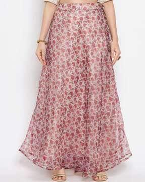 floral print flared skirt with drawstring waist