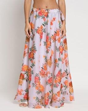 floral print flared skirt with drawstring waist