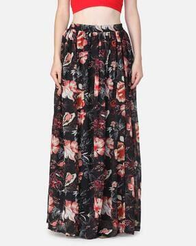 floral print flared skirt with elasticated waist