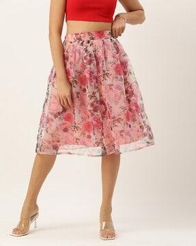 floral print flared skirt with elasticated waist