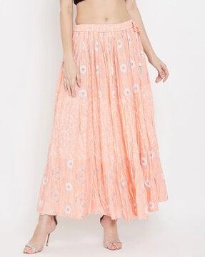 floral print flared skirt with waist tie-up