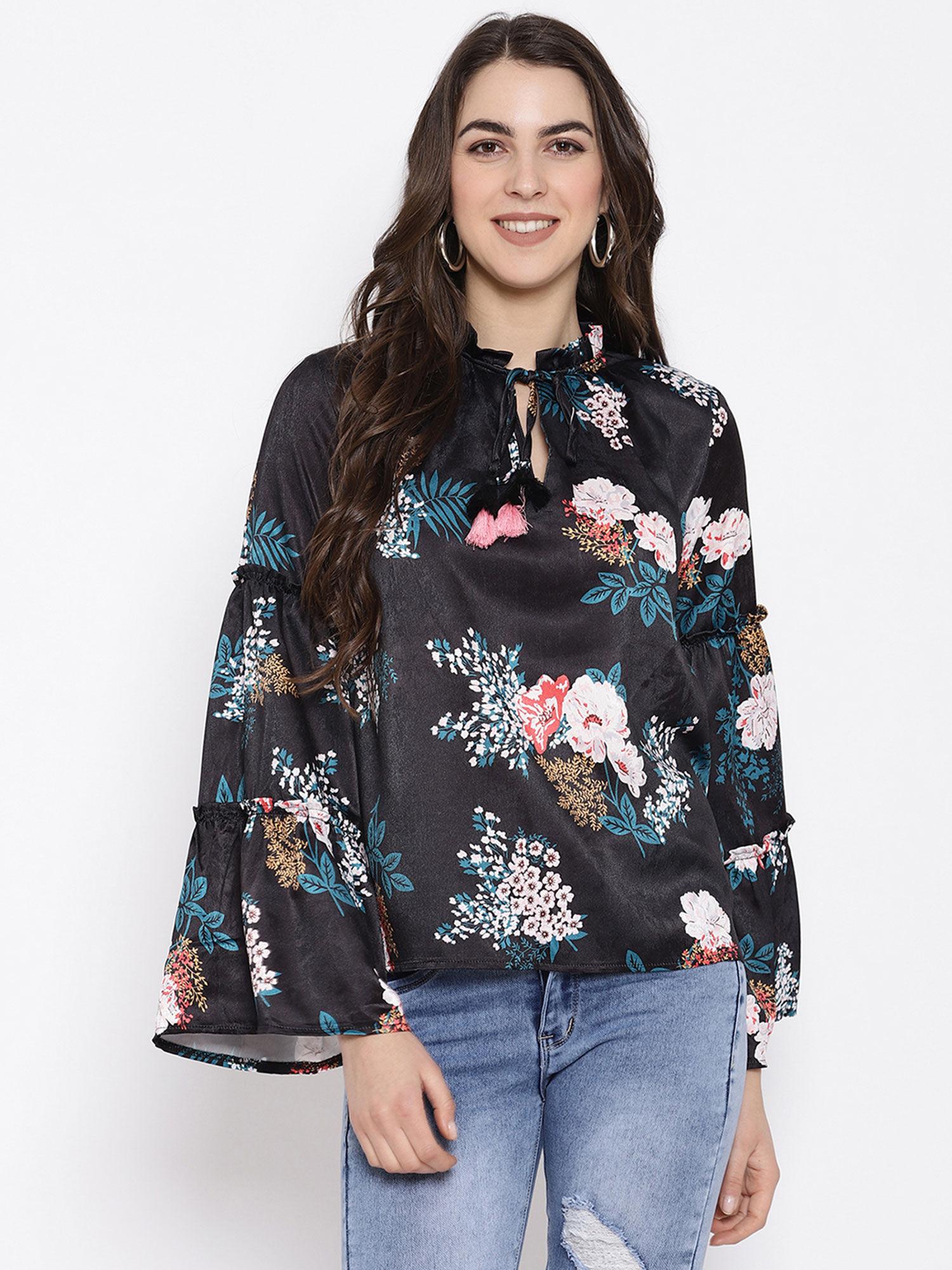 floral print flared sleeve top