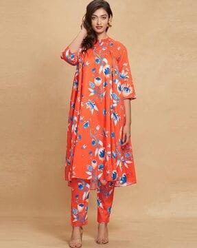 floral print flared tunic with insert pockets