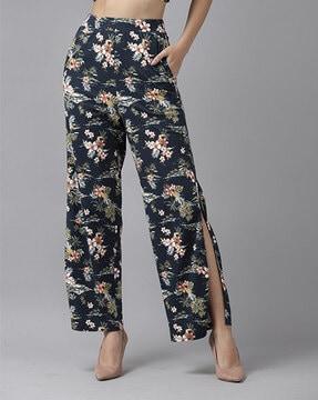 floral print flat-front pants