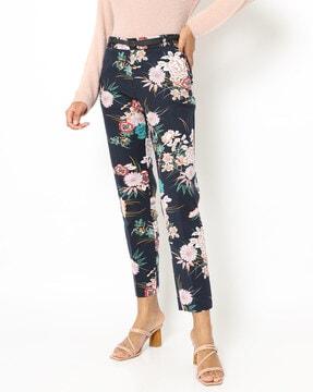 floral print flat-front trousers