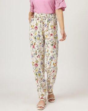 floral print flat-front trousers