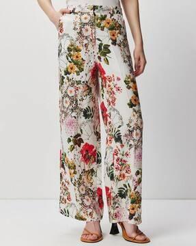 floral print flat-front trousers