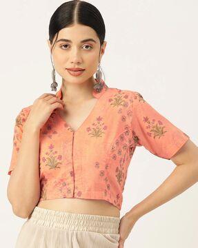 floral print front open blouse