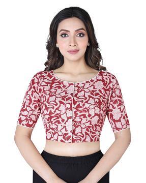 floral print front-open blouse