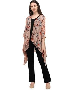 floral print front-open shrug