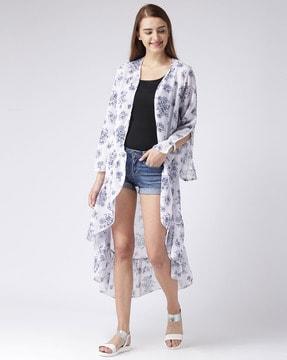 floral print front-open shrug