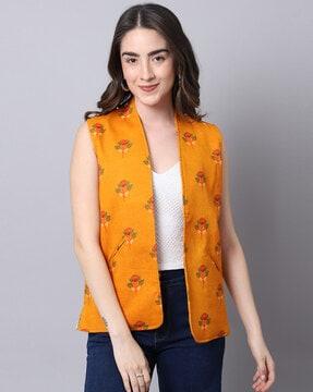 floral print front-open waistcoat
