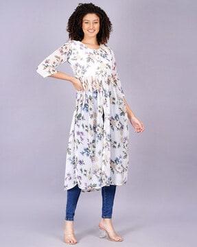 floral print front slit a-line kurta